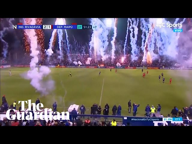Fans set off barrage of fireworks in celebration before end of match in Argentina