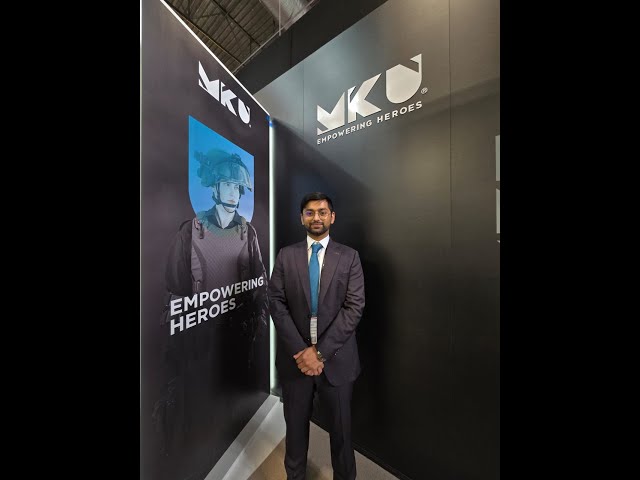 Karan Gupta Vice President International Sales MKU speaking with Editor ADU at Eurosatory 2024