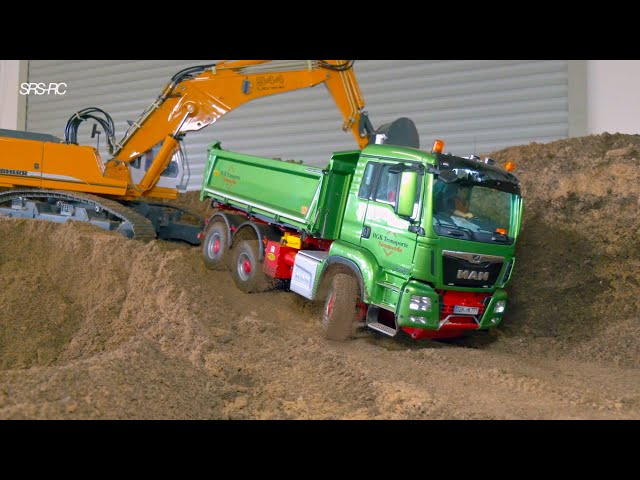 MONSTER RC TRUCK ACTION AND RC DIGGER AT CONSTRUCTION SITE/ SCALEART MAN TIPPER TRUCK