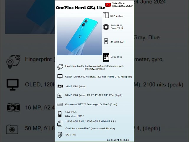 OnePlus Nord CE4 LITE Full Phone Specifications | Amazon | Newly launched #oneplusnord, #nord