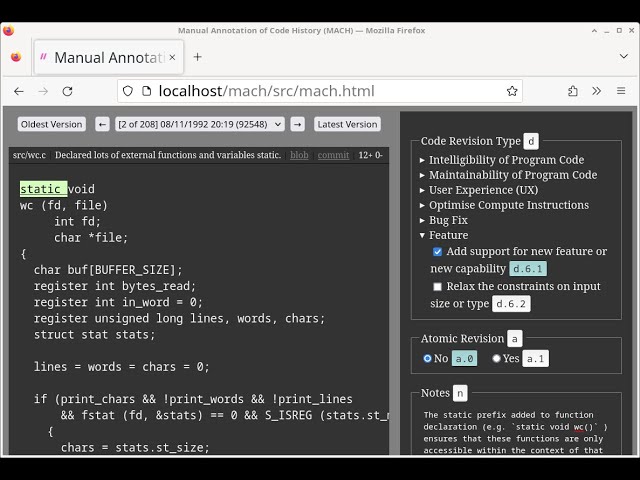 Manual Annotation of Code History (MACH) Demo