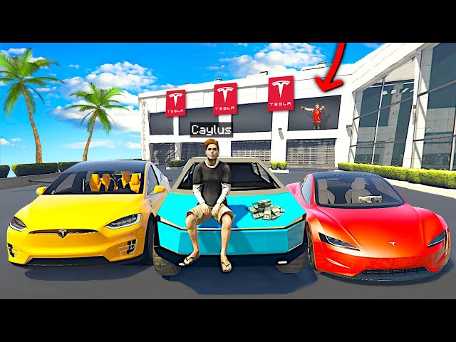 Stealing EVERY TESLA From DEALERSHIP In GTA 5 Roleplay..