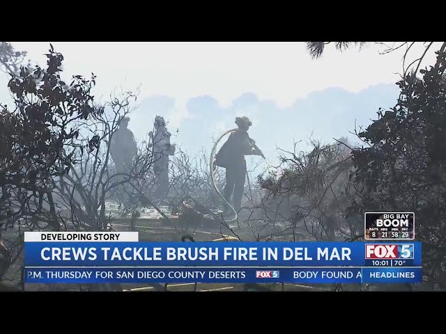 Evacuations, road closures lifted as crews work to douse brush fire in Del Mar Heights