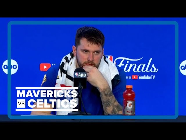 Luka Doncic gives postgame interviews after losing Game 5 of the NBA Finals