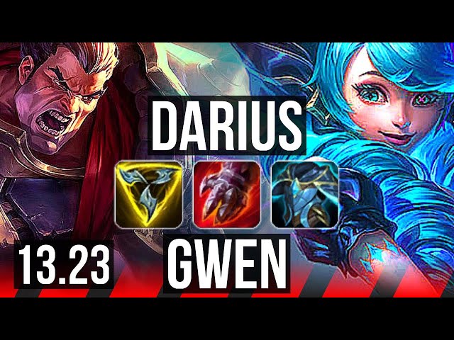 DARIUS vs GWEN (TOP) | 10 solo kills, 2.3M mastery, Legendary, 16/3/3 | KR Master | 13.23