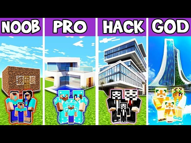 HOLIDAY HOUSE BUILD CHALLENGE - NOOB vs PRO vs HACKER vs GOD in Minecraft
