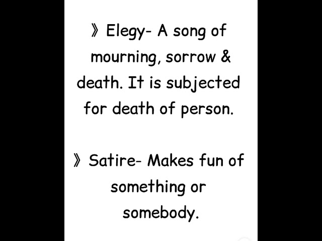 Elegy & Satire - one line definition