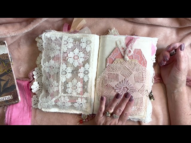 Part 2: Walk Through Video - custom handmade fabric and vintage lace journal for Sandra