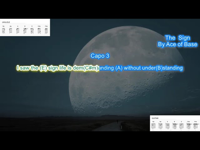 The Sign (capo 3) by Ace of Base play along with scrolling guitar chords and lyrics