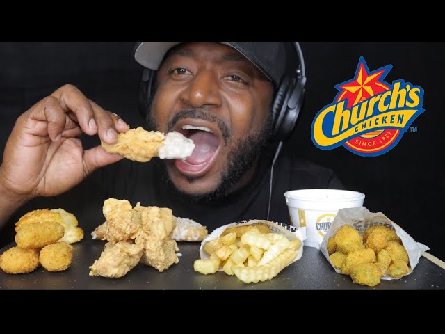 ASMR EATING CHICKEN STRIPS, FRENCH FRIES, FRIED OKRA & HONEY BUTTER BISCUIT. MUKBANG (EATINGSOUNDS)