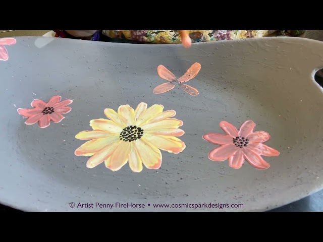 #264 Hand Painted Ceramic Gerber Daisy Pasta Serving Bowl • A gift to my friend of almost 20 years.