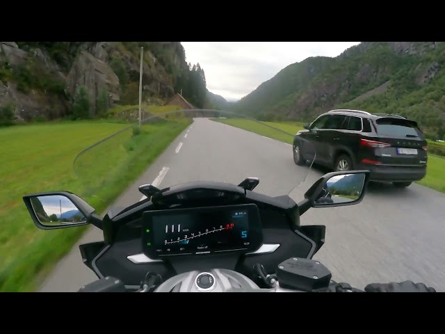 BMW K 1600 GTL 2023. Driving from Odda to E134 via Sandvin and Skare in Norway. Road 13.