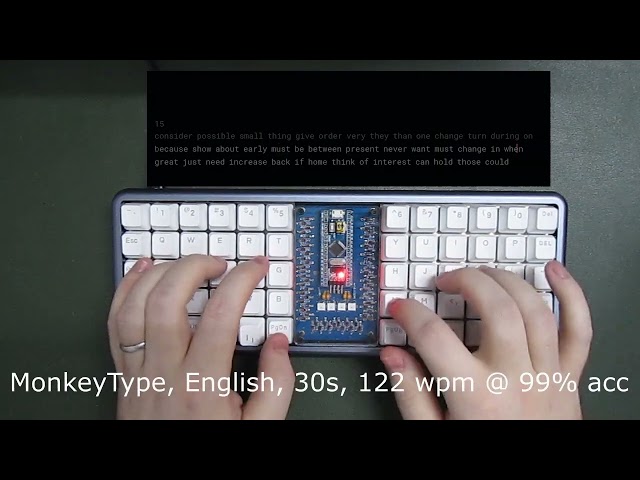 Variety of MonkeyType Typing Tests with Ortholinear Dvorak Keyboard