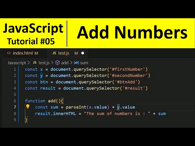 JavaScript Tutorial 5 - Exercise: Find sum of Numbers Entered by user in JavaScript
