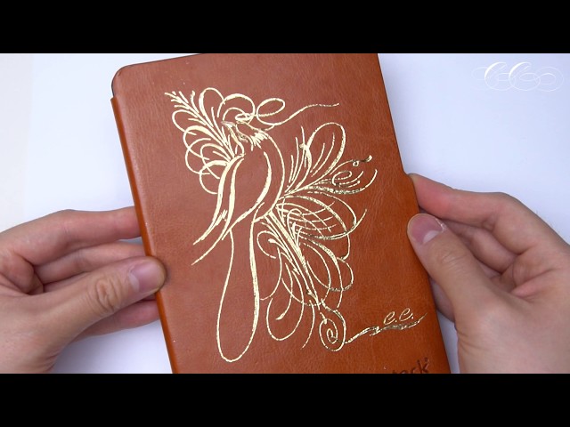 Leather Embossing on a Kindle: Offhand Bird Calligraphy Flourishing