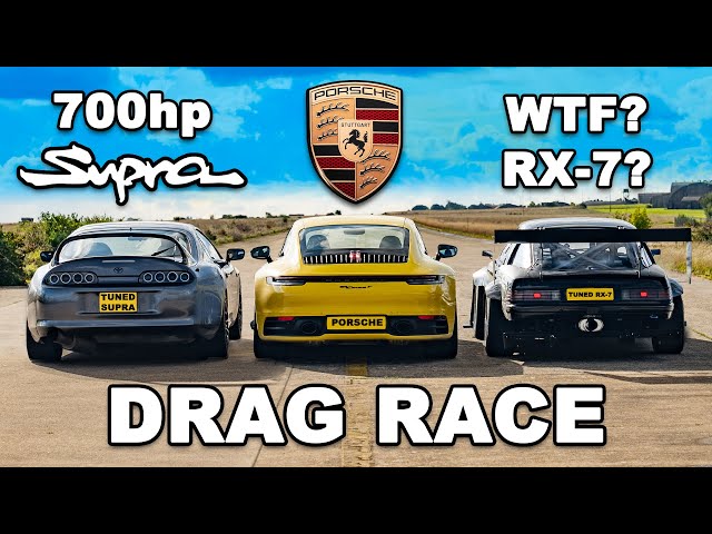 700hp Supra v 840kg RX-7 v Porsche 911: DRAG RACE