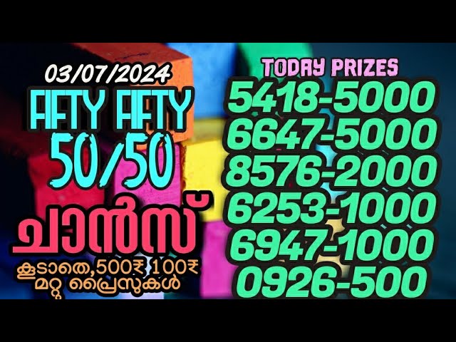 ഫിഫ്റ്റി ഫിഫ്റ്റി ചാൻസുകൾ 03/06/2024|Fifty Fifty Chance Numbers|50/50 #keralalottery