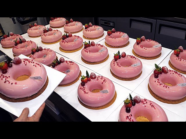 Beautiful ! Giant Ring Raspberry Mousse Cake / Food Factory