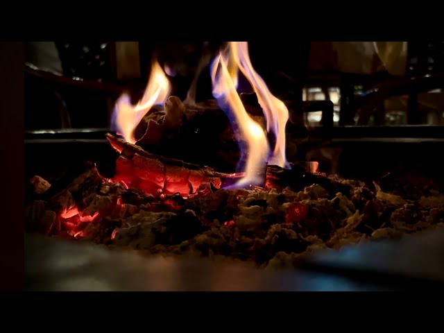 Relaxing Fireplace in the restaurant (1 HOURS) with Burning Logs and Crackling Fire Sounds  4K UHD