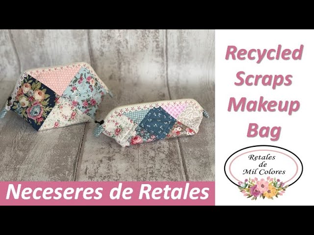 89. Two toiletry bags made of recycled fabric and quilted squares. ♻️ Recycle fabrics. Free molds