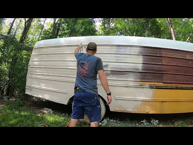 School bus underground survival bunker Part 4. Roof coating and paint