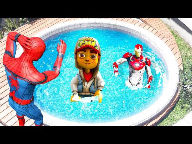 SUPERHERO TEAM Jumps into POOL - GTA 5 Water Ragdolls (Spiderman Funny Moments) #32