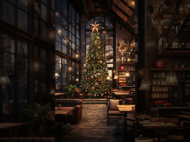Christmas Jazz Instrumental Music & Crackling Fireplace 🔥 Cozy Coffee Ambience