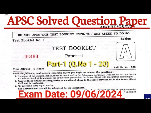 APSC Question Paper || PHE 9 June 2024 Ans Key || GK Solved Paper | Assam govt job question paper
