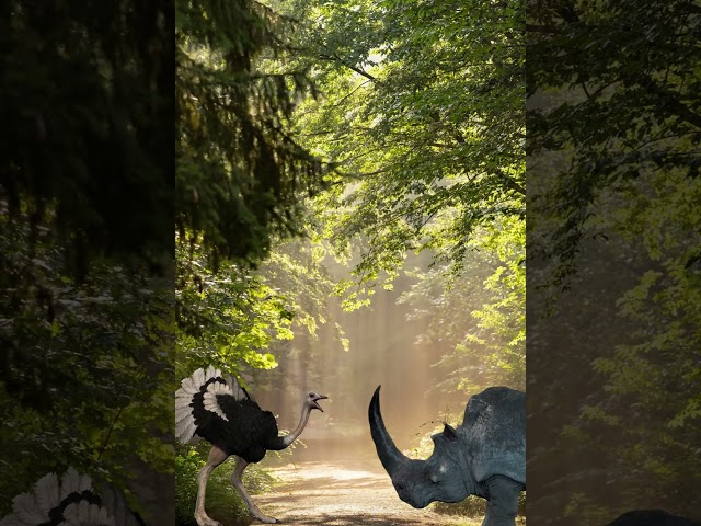 OSTRICH Vs RHINO #wildlife #forest #ostrich #rhino  #viral #shortsfeed #vfx #fun #africa #jungle