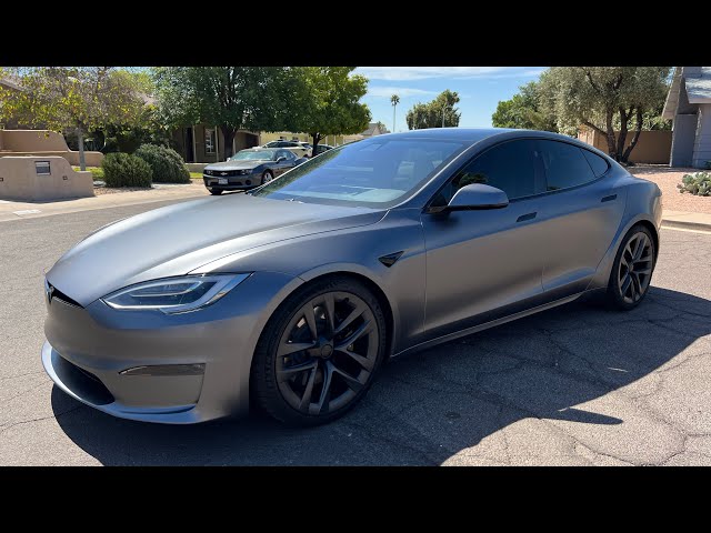 Most Popular Tesla Wrap Color 3M Satin Dark Gray on a Model S Plaid (in-depth, full wrap Timelapse)