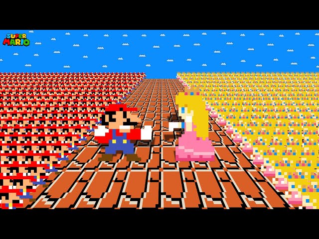What If 100 Tiny Mario vs 100 Tiny Peach in Super Mario Bros?