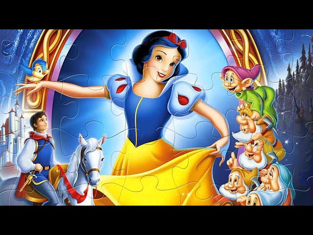 Princess Snow White and the Seven Dwarfs - solving puzzle for kids with Disney characters