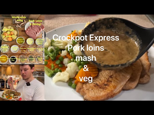 Pork loins, mash, gravy and veggies in under an hour. Pressure cooker comfort food.