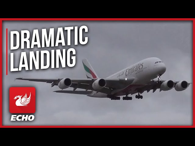 Massive Airbus A380 makes dramatic airport landing during extreme weather