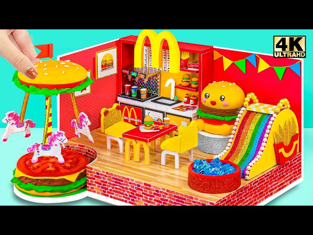 Amazing Idea Reuse Cardboard DIY Miniature McDonalds Playhouse with Rainbow Slide, Amusement Area ❤️