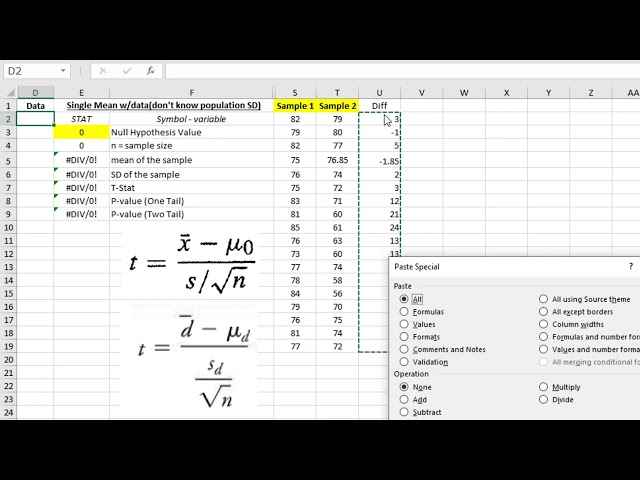 Hypothesis Test for Paired Means in Excel