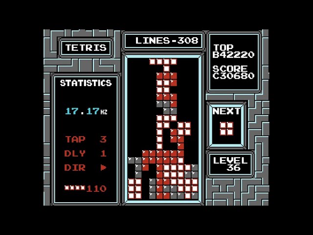 level 36 in nes tetris with hypertapping