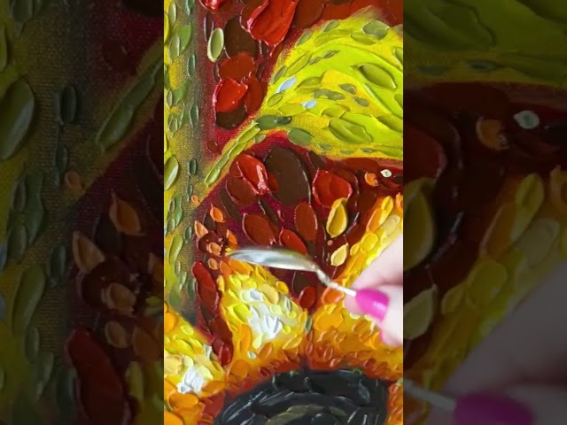 Creating Texture: Using Spoons & Knives Impasto Sunflowers Painting Technique #shorts #art #paint