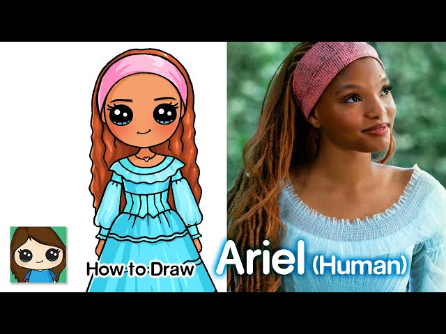 How to Draw Ariel The Little Mermaid in Human Dress | Halle Bailey