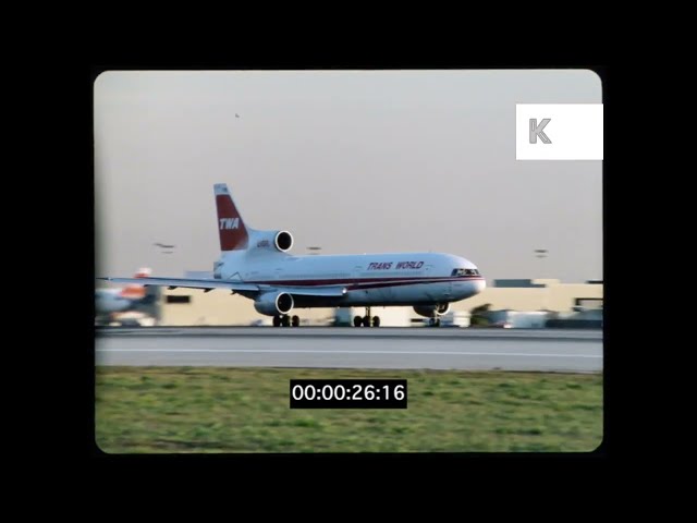 TWA L-1011 TriStar Plane Taking Off and Landing, 1980s LAX Airport, 35mm