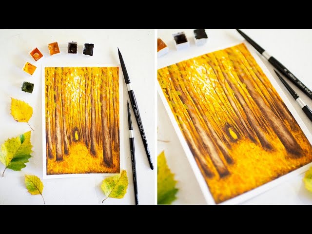 Watercolor Autumn Forest Landscape Tutorial | Watercolor Painting for Beginners
