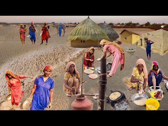 woman morning routine in desert ||Hindu community ||Near pakistan India Border ||Traditional  food