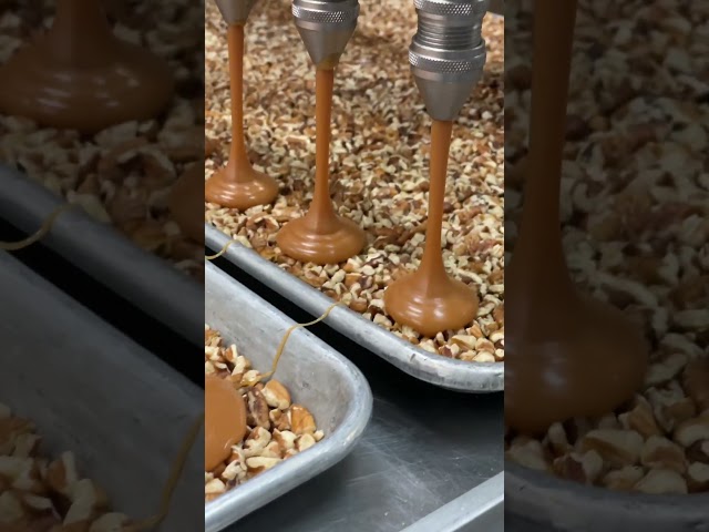 Satisfying caramel pours candy making