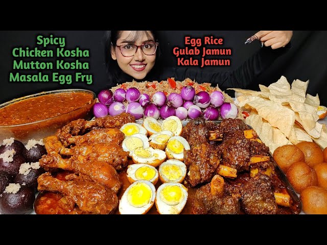 Eating Chicken Kosha, Mutton Kosha, Egg Masala Fry, Sweets | Big Bites | Asmr Eating | Mukbang