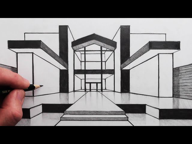How to Draw 1-Point Perspective House: Pencil Drawing