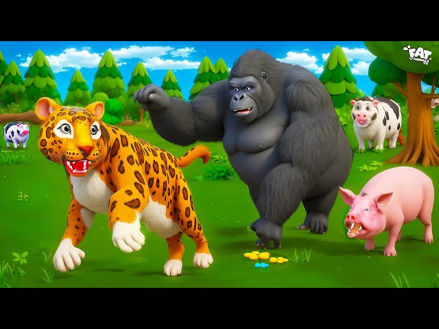 Gorilla's Heroic Stand: Saving a Pig from a Leopard Attack! 🦍🐷 | Wild vs Farm Animal Kingdom Fights
