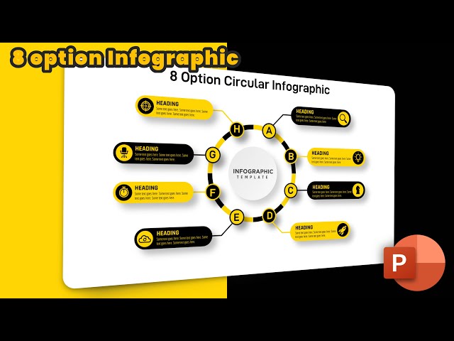 54.PowerPoint 8 Option Circular 🌖Infographic Design - Black Yellow Theme | Free Template