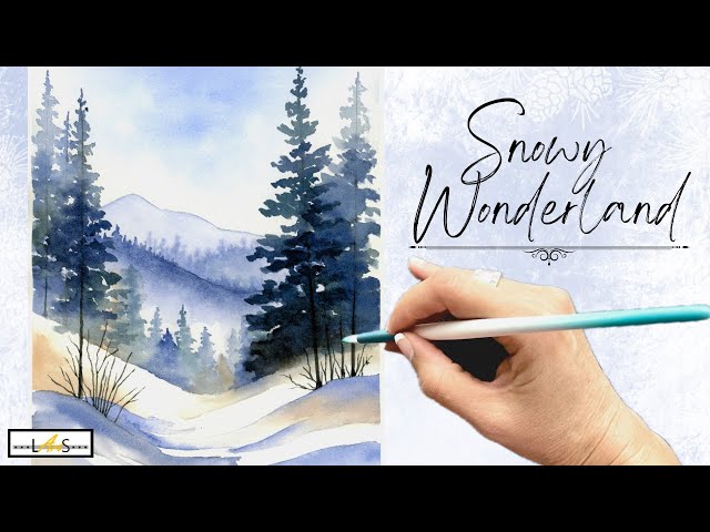 STRIKING Simple Snowscape! Techniques for a Snowy Mountain Watercolor Landscape Painting!