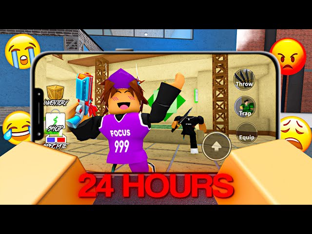 PLAYING MM2 On MOBILE For 24 HOURS.. 😱 (Murder Mystery 2)