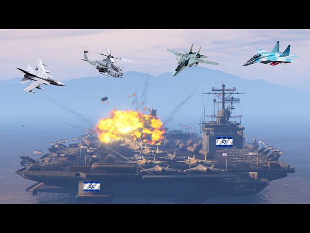 Israeli Navy Aircraft Carrier was badly destroyed by Irani Mig-29 Fighter Jets & War Drones - GTA 5